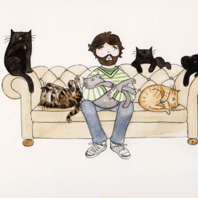 Tom Cox and his cats